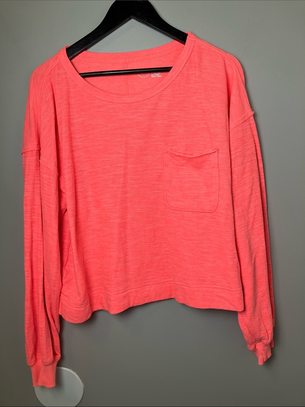 Aerie Neon Coral‎ Long-Sleeve Thermal Pocket Top Size Small Lounge Luxe